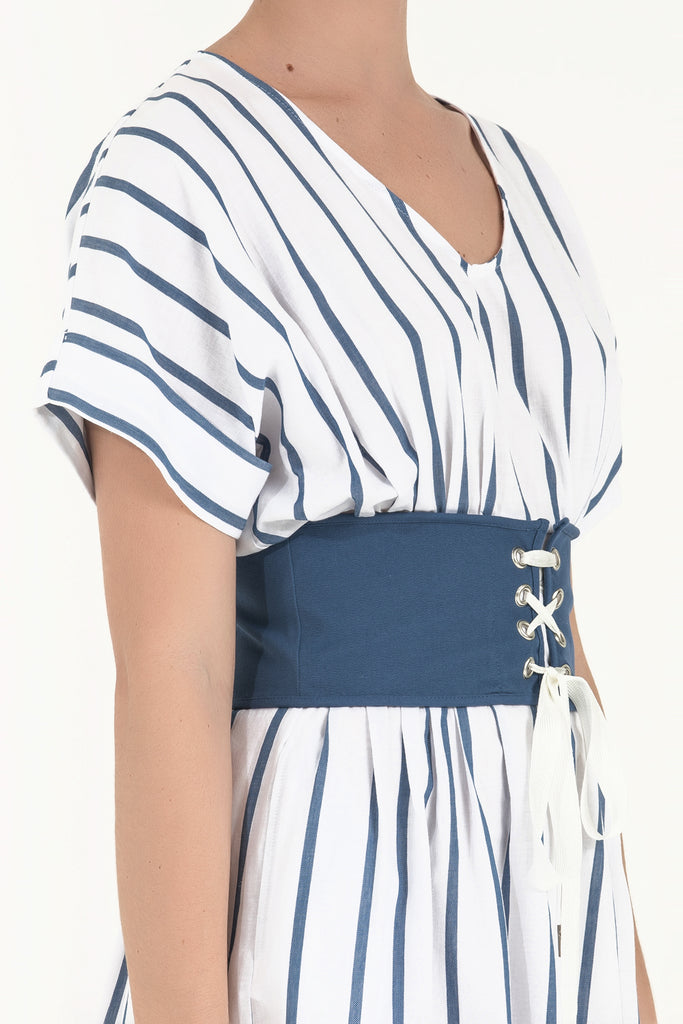 V Yaka Pamuk Midii Elbise 92087