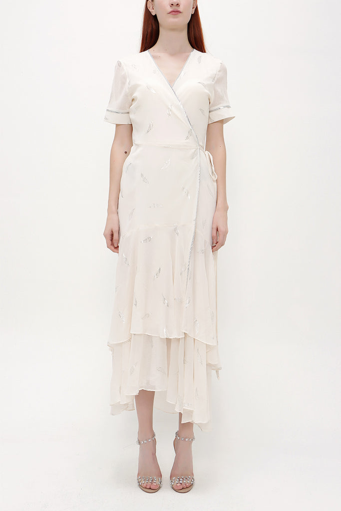 Ecru Wrap-over midi dress 92828