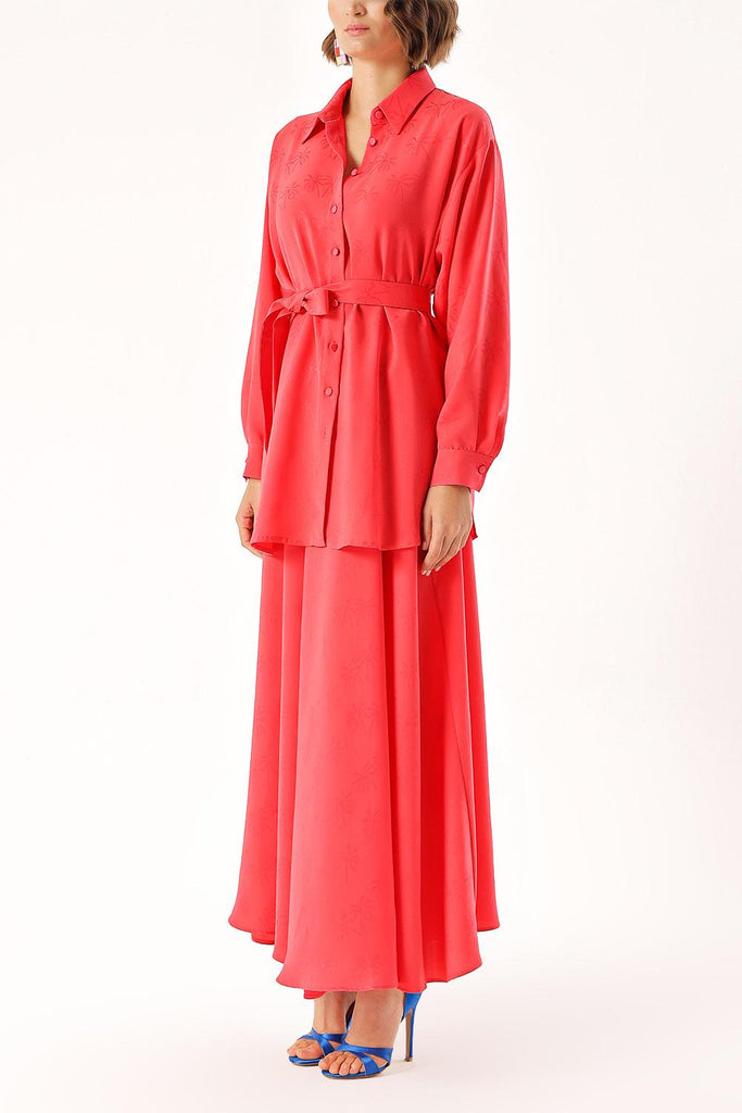 Red Double suit with elastic waist skirt 12323