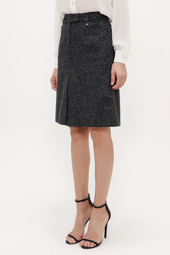 Black Inverted pleat wool skirt 80429