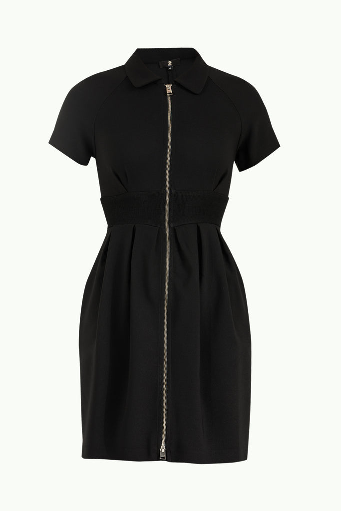 Beli Trikolu Ve Fermuarlı Elbise Siyah 91505