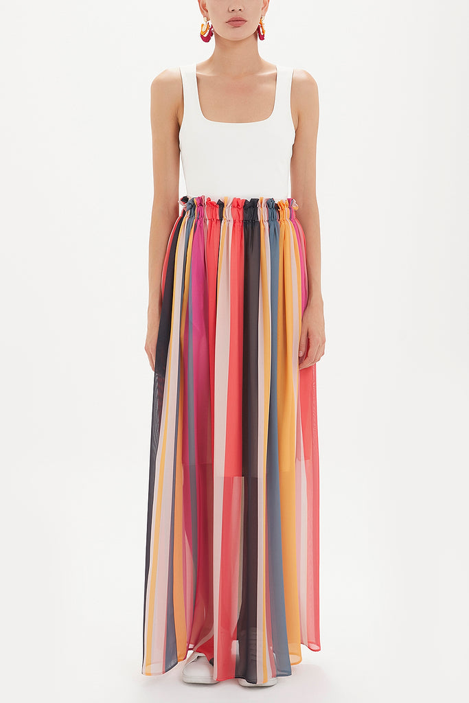 Striped Elastic  maxi chiffon skirt  81021