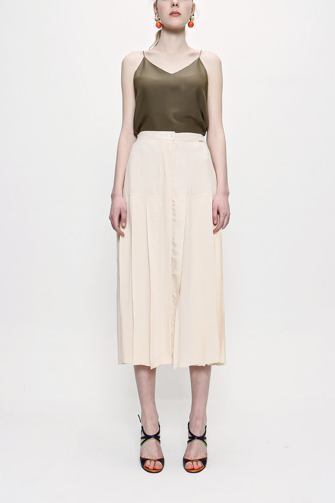 Beige Elastic  waist godet skirt  81178