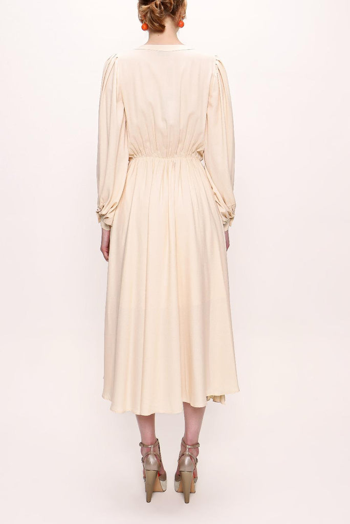 Beige Asymmetrical Pleated Dress 93120