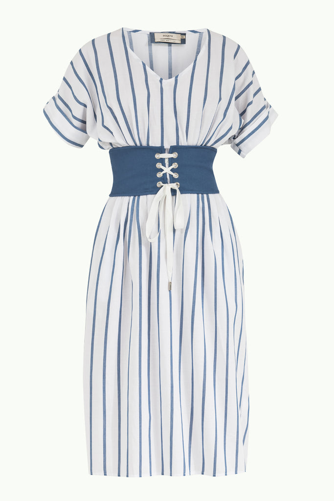 V Yaka Pamuk Midii Elbise 92087