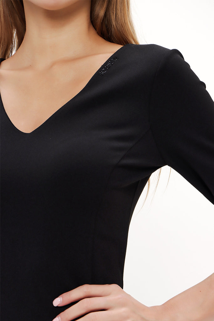 Black V-neck  Slim fit  midi dress  91439
