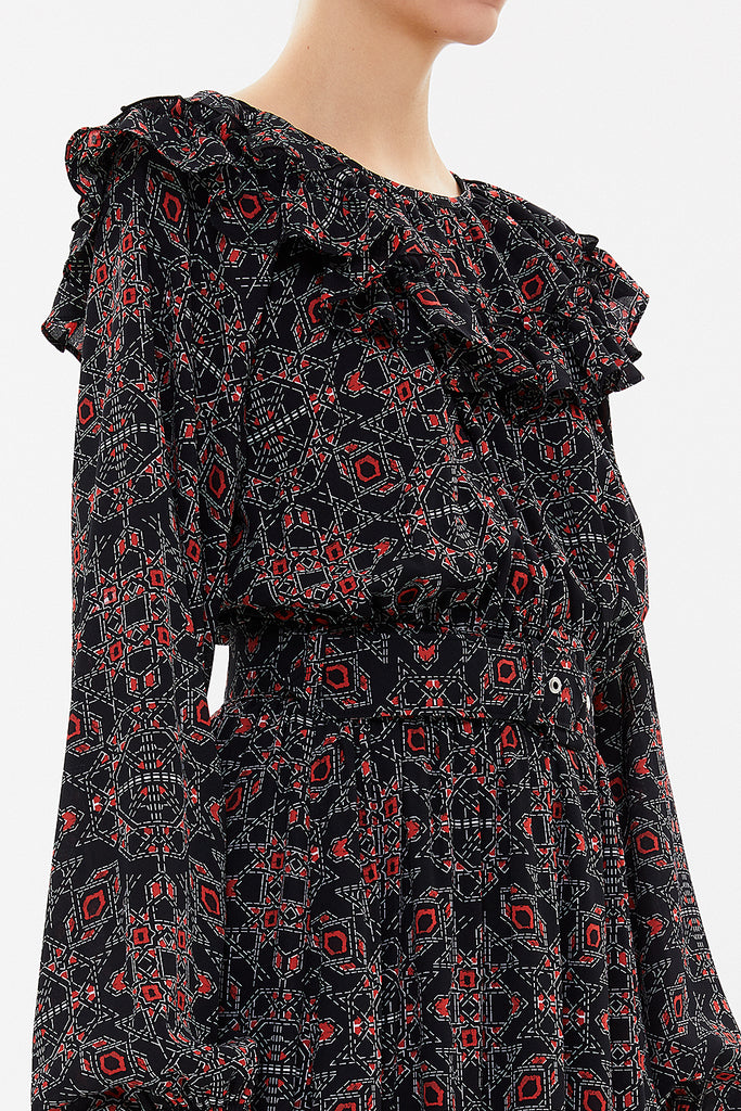 Mealy Black Ruffled neck maxi Pleated dress 93292