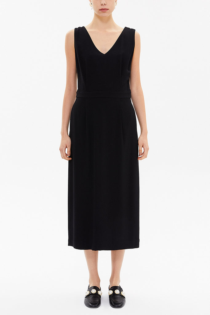 Black V-neck midi dress 92158