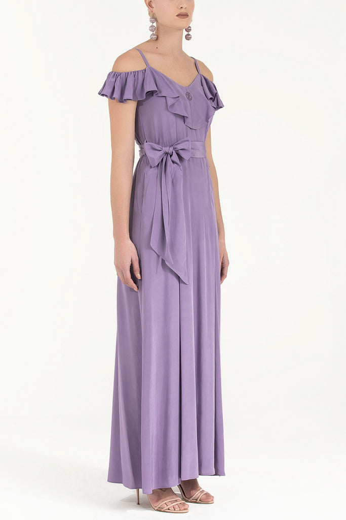Valon Düşük Omuz Elbise Lila 92318