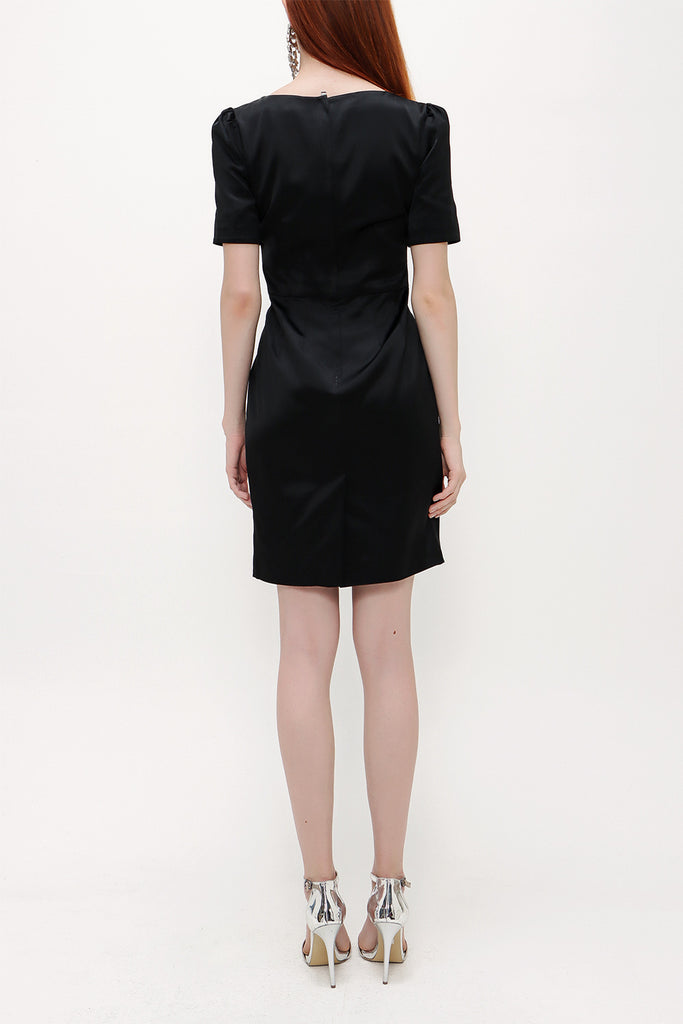 Black Jacquard pleated sleeve mini dress 91437