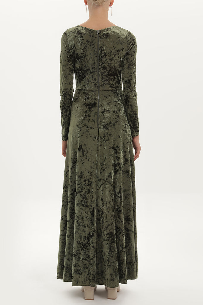 Green Embroidered velvet maxi dress 92135