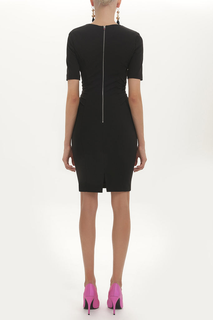 Black Waist seam stitch, slim fit mini dress 91443
