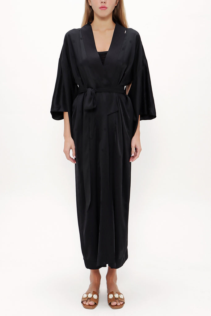 Black Long kimono belted dress 92737