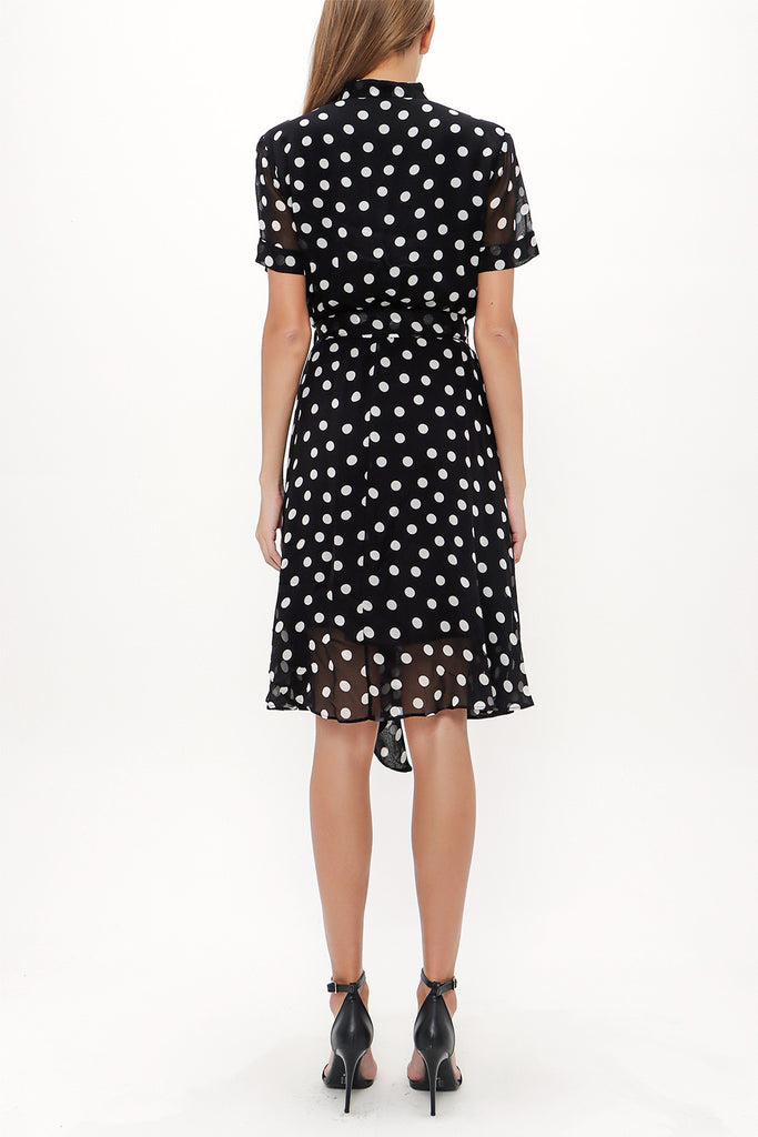 Spotted Short sleeve chiffon midi dress 92782