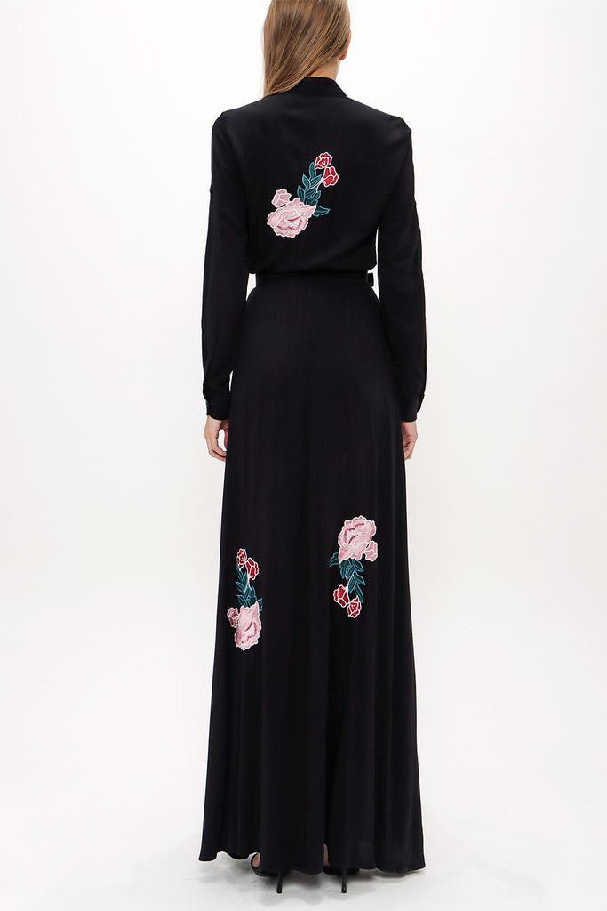 Black Embroidered maxi dress 92432