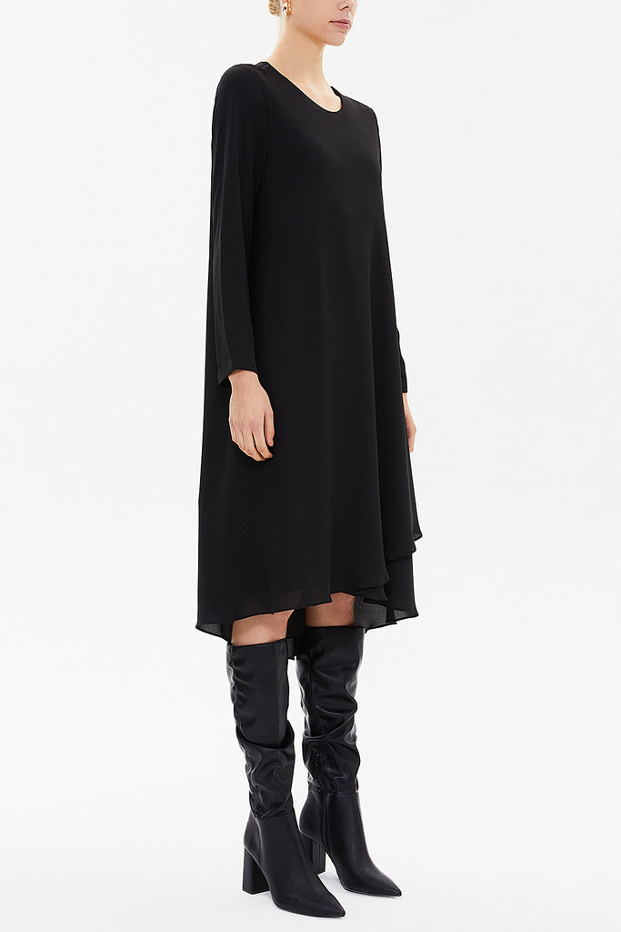 Black Asymmetric, chiffon midi dress 92549