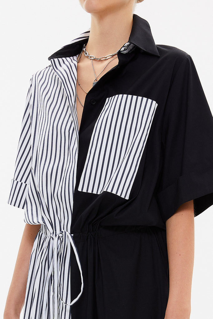 Black Striped wide cut midi dress 92745