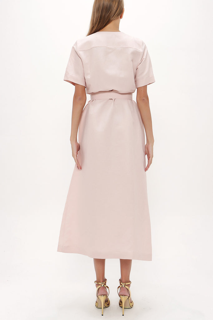 Salmon Short sleeve midi dress 92852