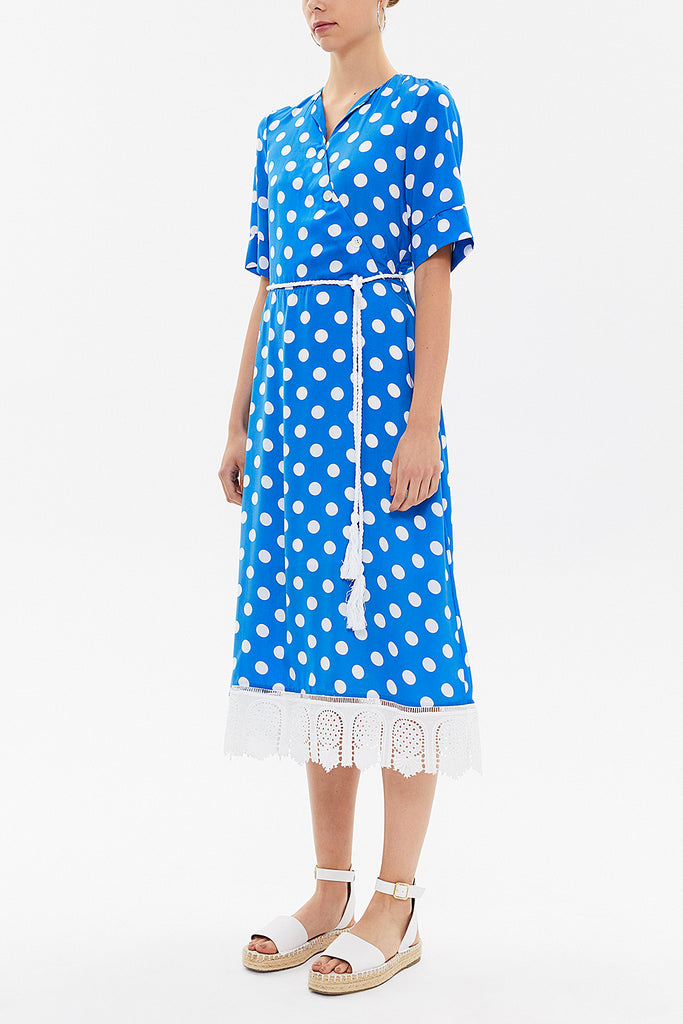 Blue Guipure wrap-over midi dress 92797