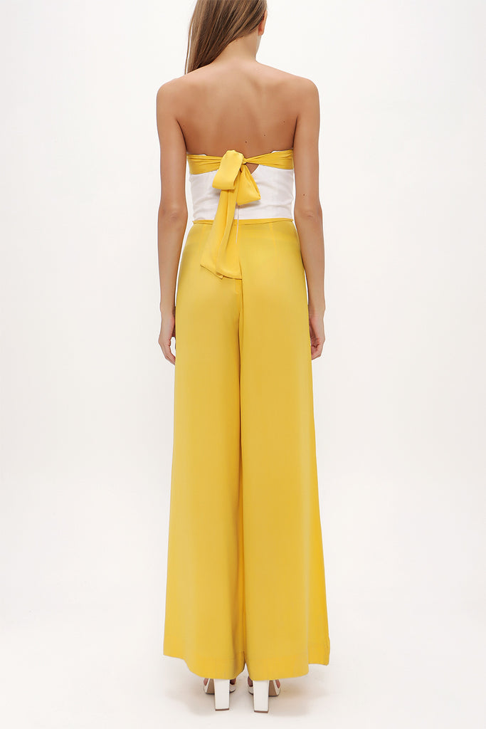 Yellow Ecru Strapless silk jumpsuit 10014