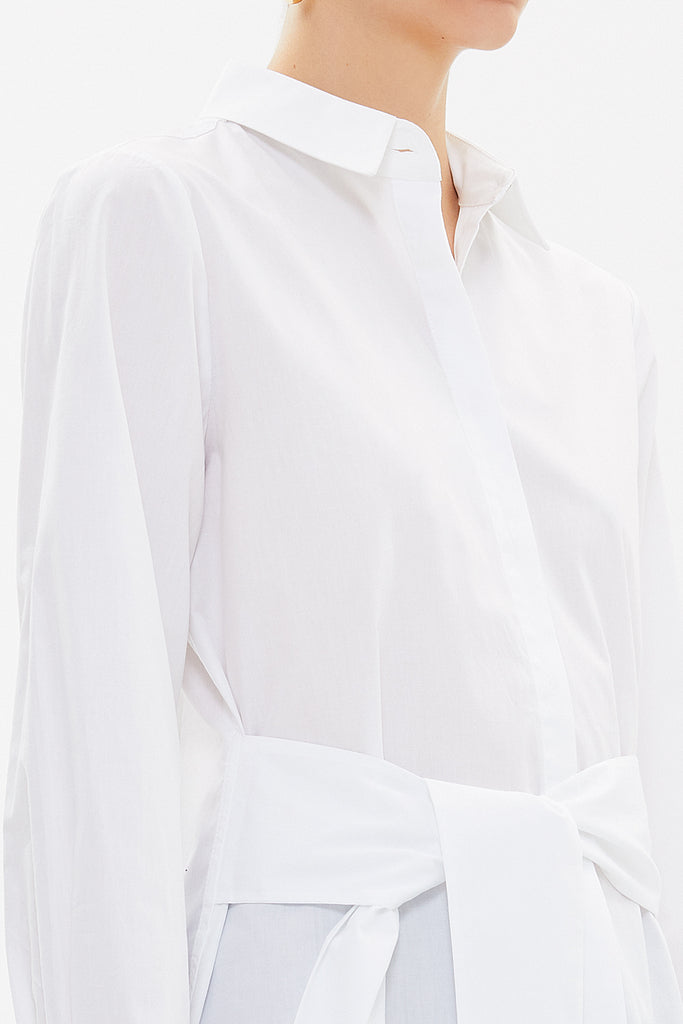 White Lacu up wide cut poplin shirt 10723