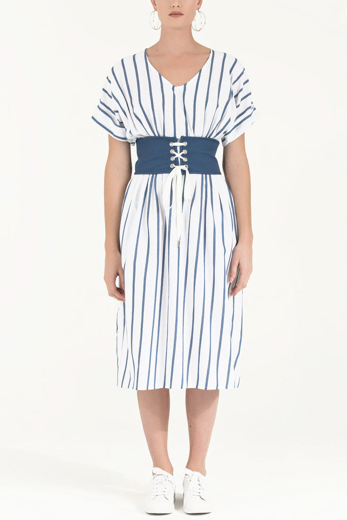 V Yaka Pamuk Midii Elbise 92087