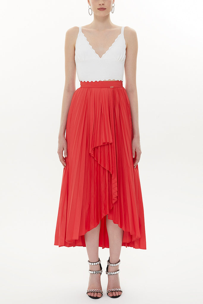 Red Pleated maxi skirt 81162