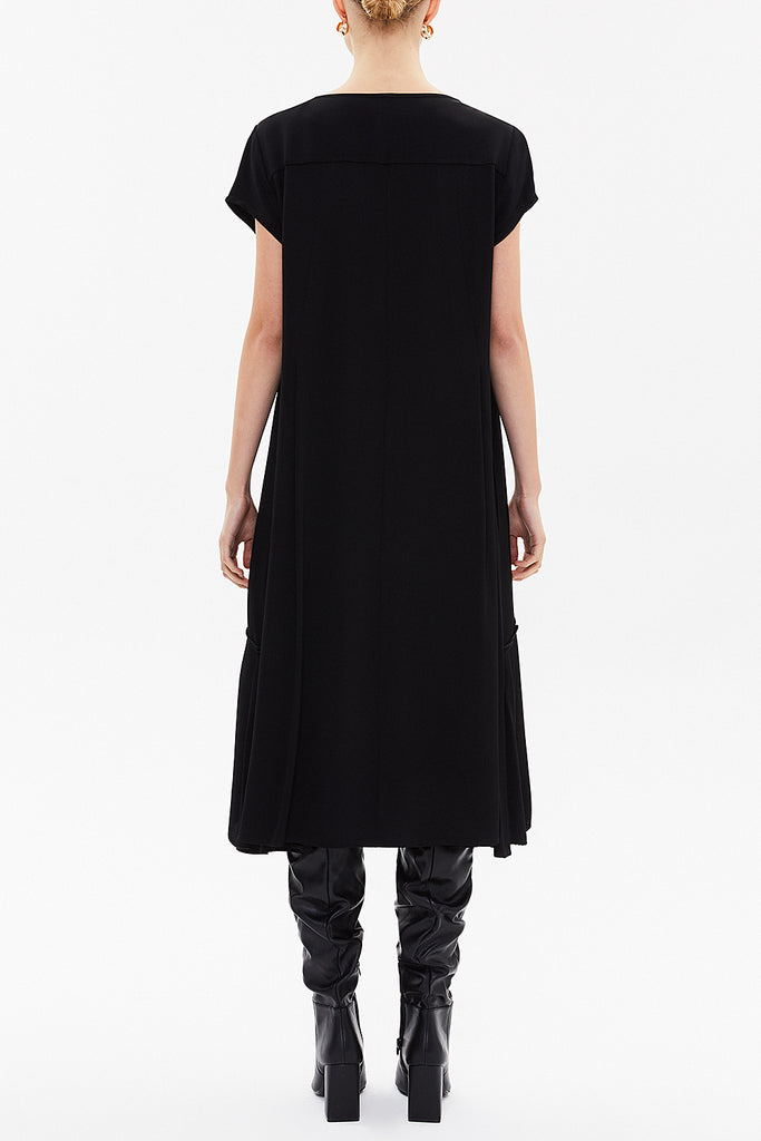 Black Wide cut  short sleeve midi dress  92285