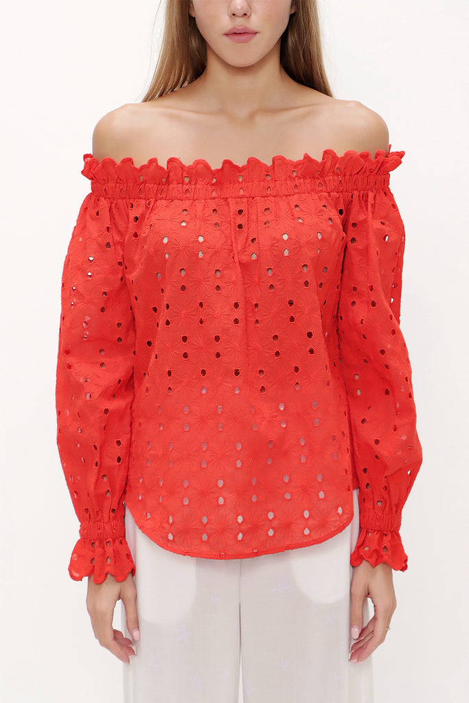 Red Off shoulder  brode  blouse  19745
