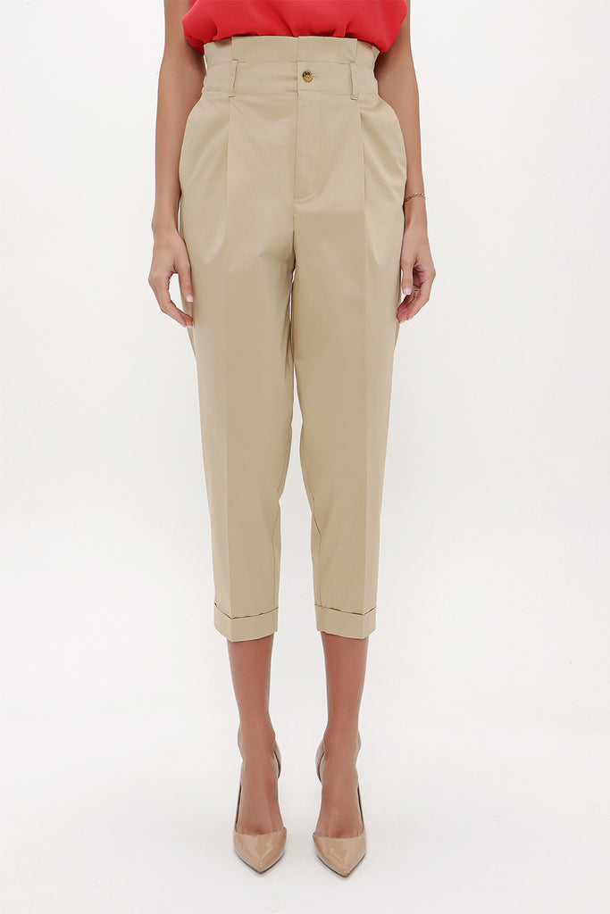 Camel Hair High waist  Pleated pants 41370