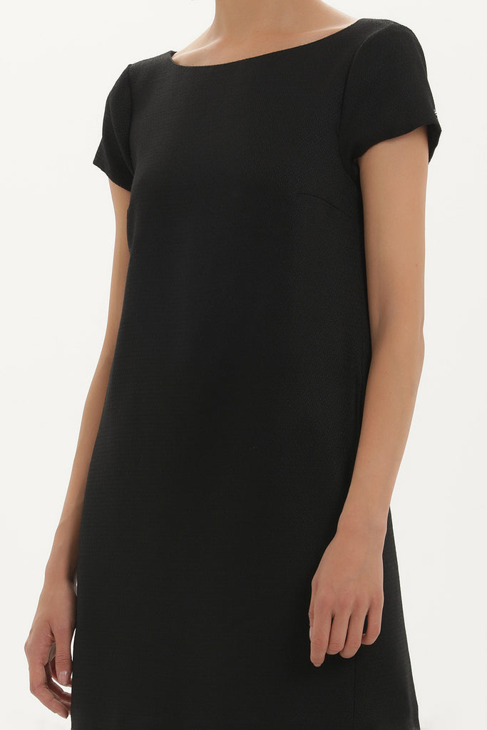 Black Leather coated wide cut mini dress 91735