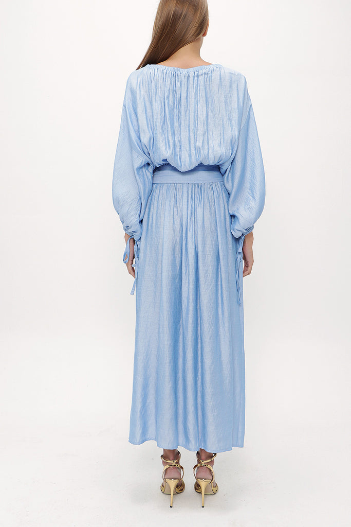 Blue Pocket  off shoulder  maxi dress  92308