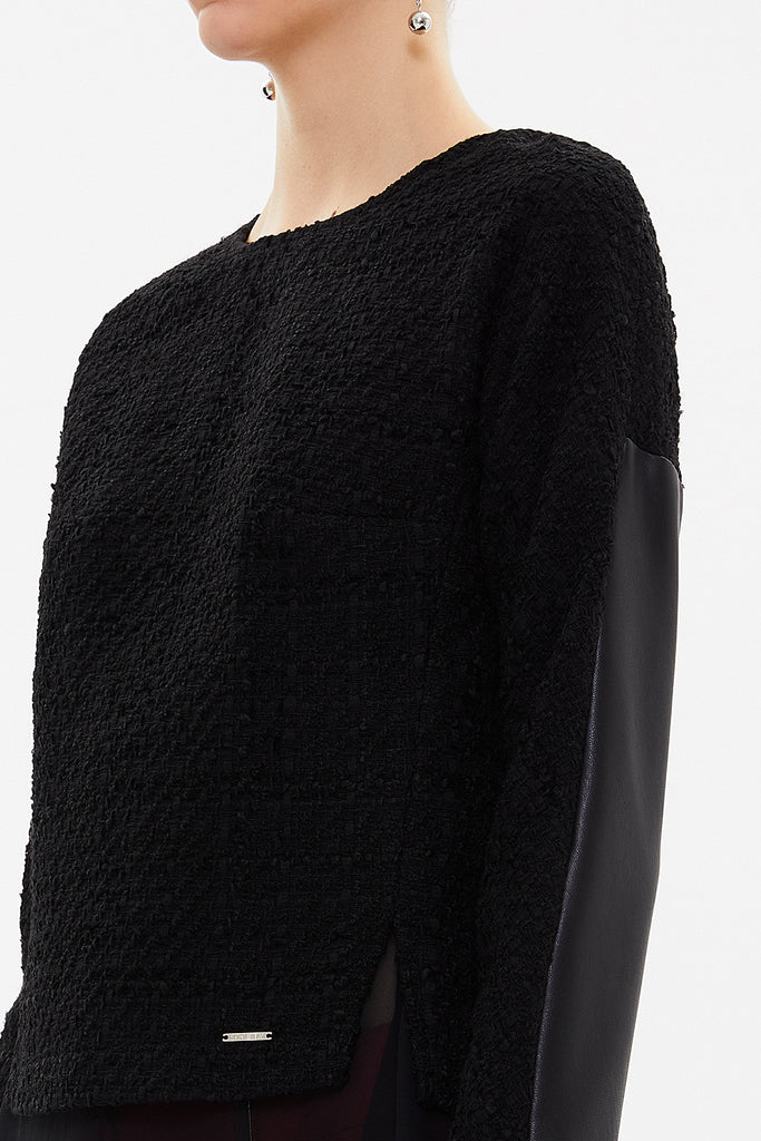 Black Chiffon and slit detail tüvit blouse 19808