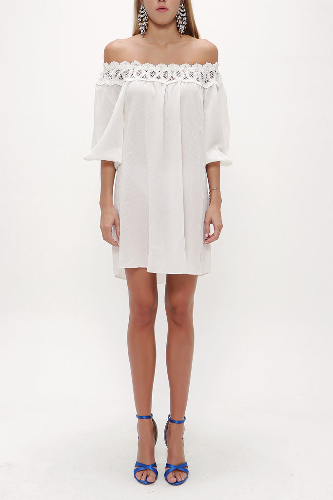 White Off shoulder  lace  mini dress  92307