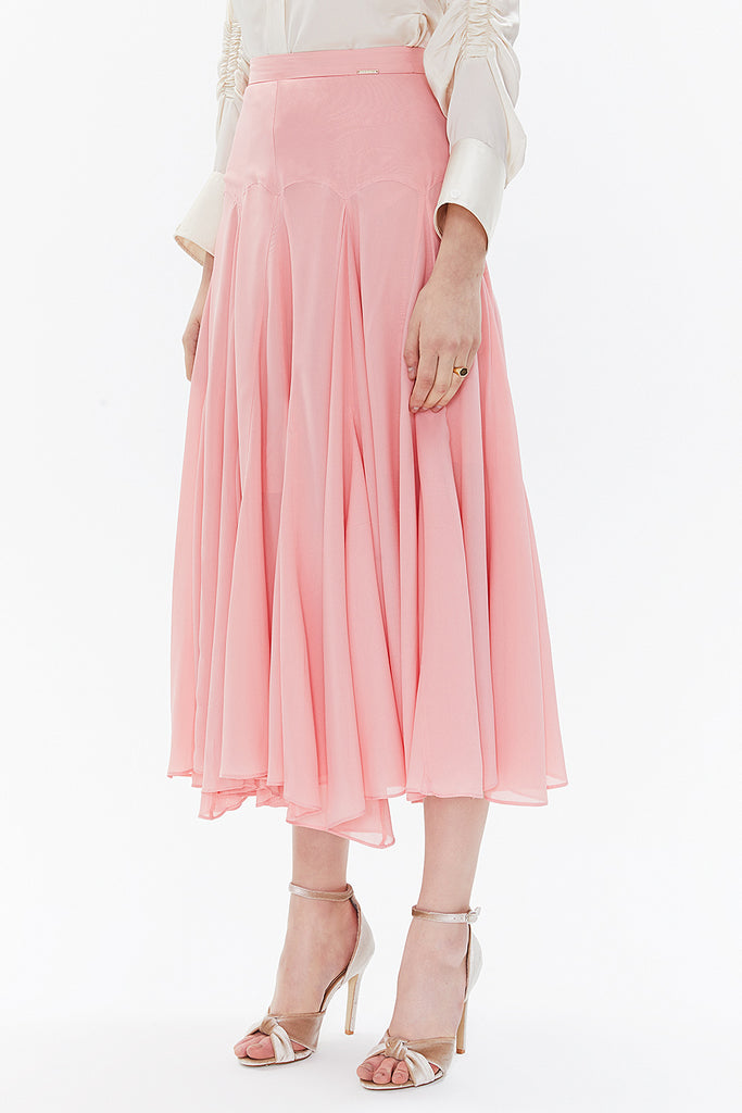 Pink High waist godet midi skirt  81113