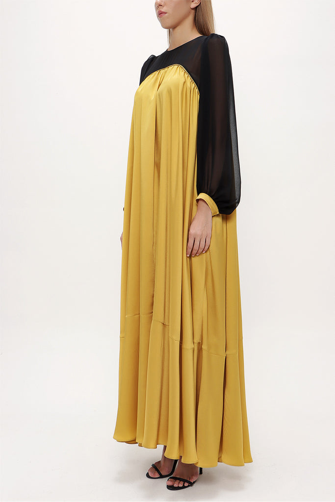 Yellow Wide cut Pleated maxi dress  93740