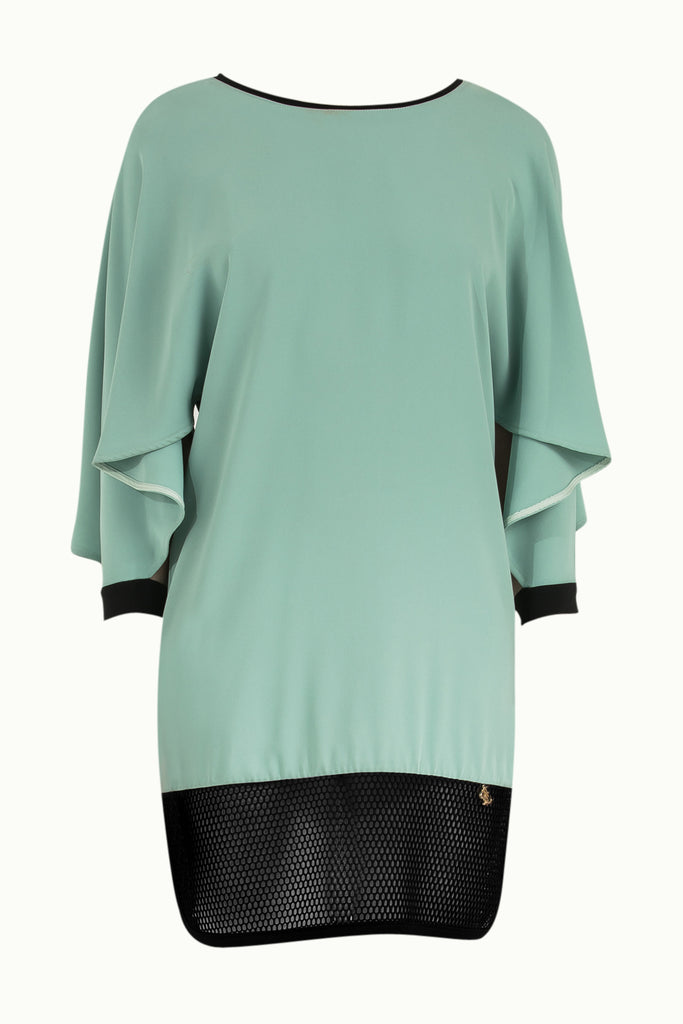 File Kumaş Mixli Baskılı Elbise Mint-siyah 91436