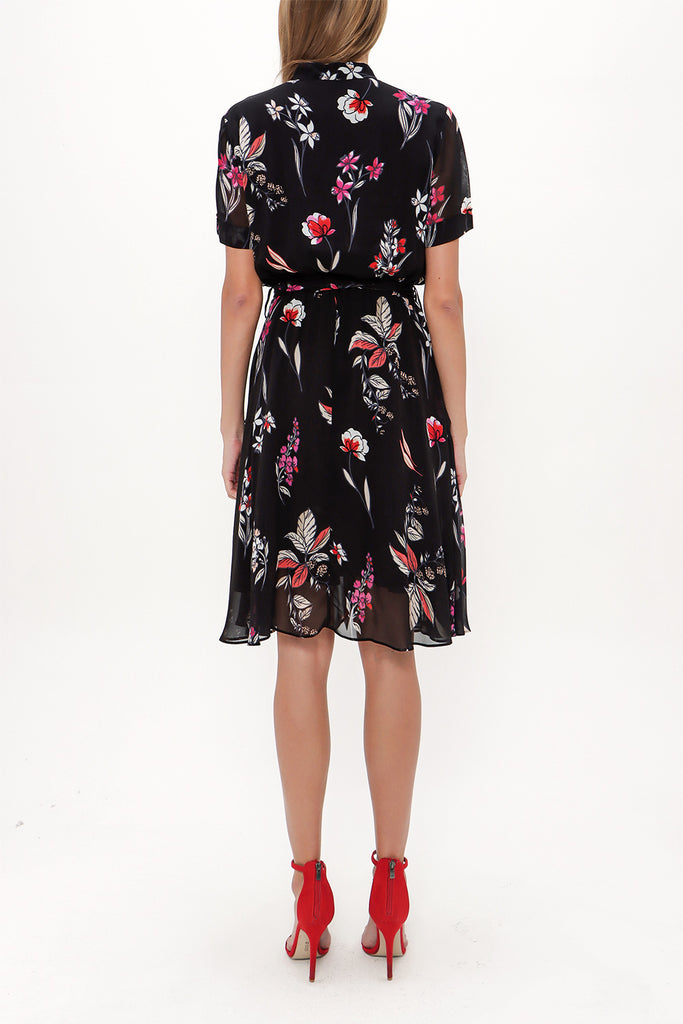 Black Short sleeve chiffon midi dress 92782