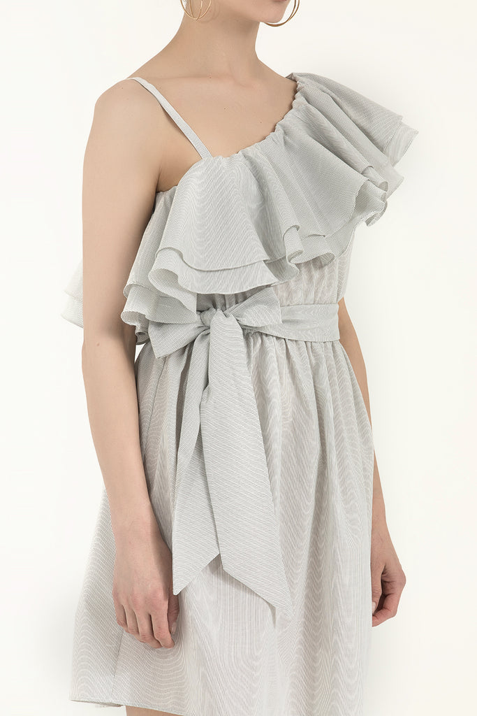 Tek Omuz Valonlu Elbise Siyah-Beyaz 92345