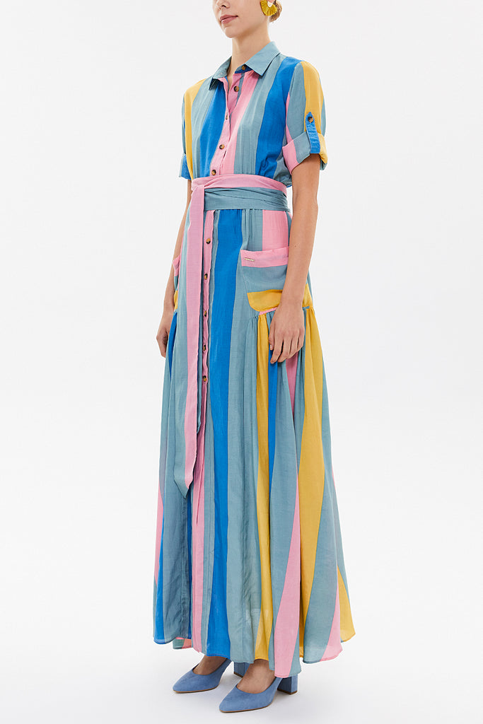 Gray Pocket and elastic maxi dress92878