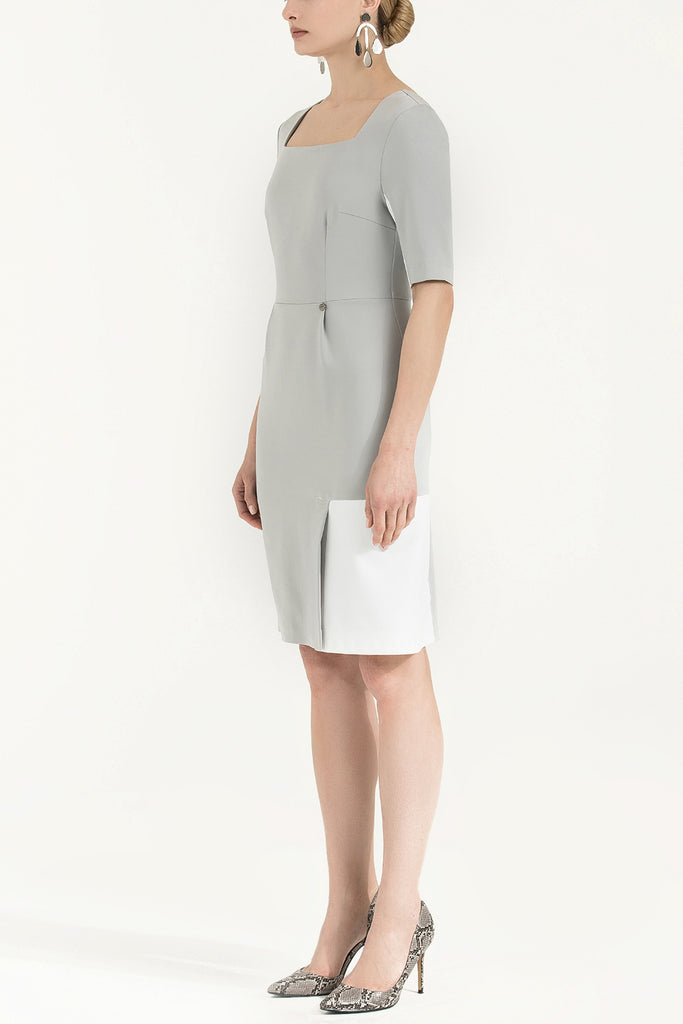 Suni Deri Mixli Dar Kesim Mini Elbise 91980