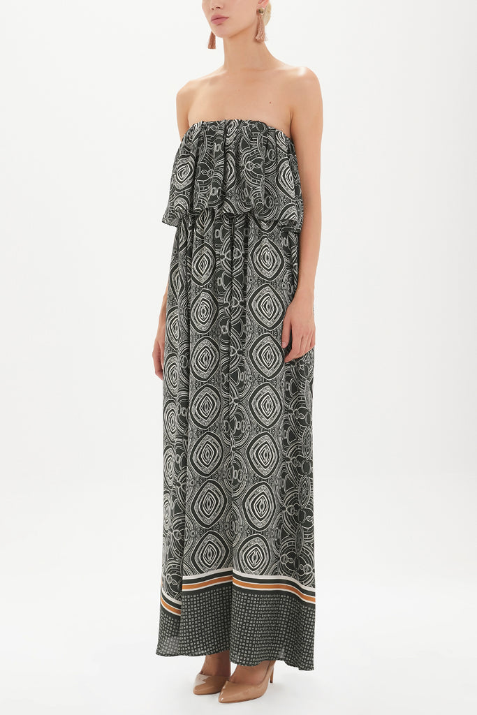 Straplez Valonlu Uzun Elbise Yeşil 92331