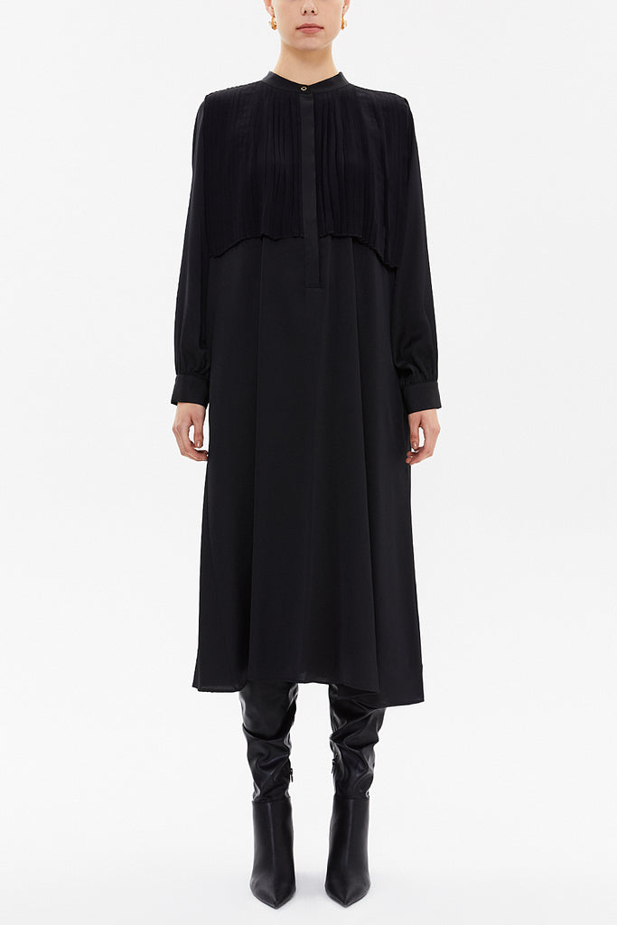 Black Front Pleated midi dress 93069
