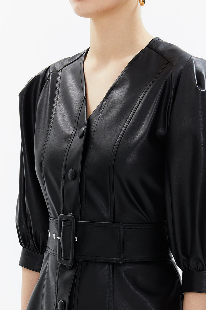 Black Snap-fastener detail and belted blouse 19809