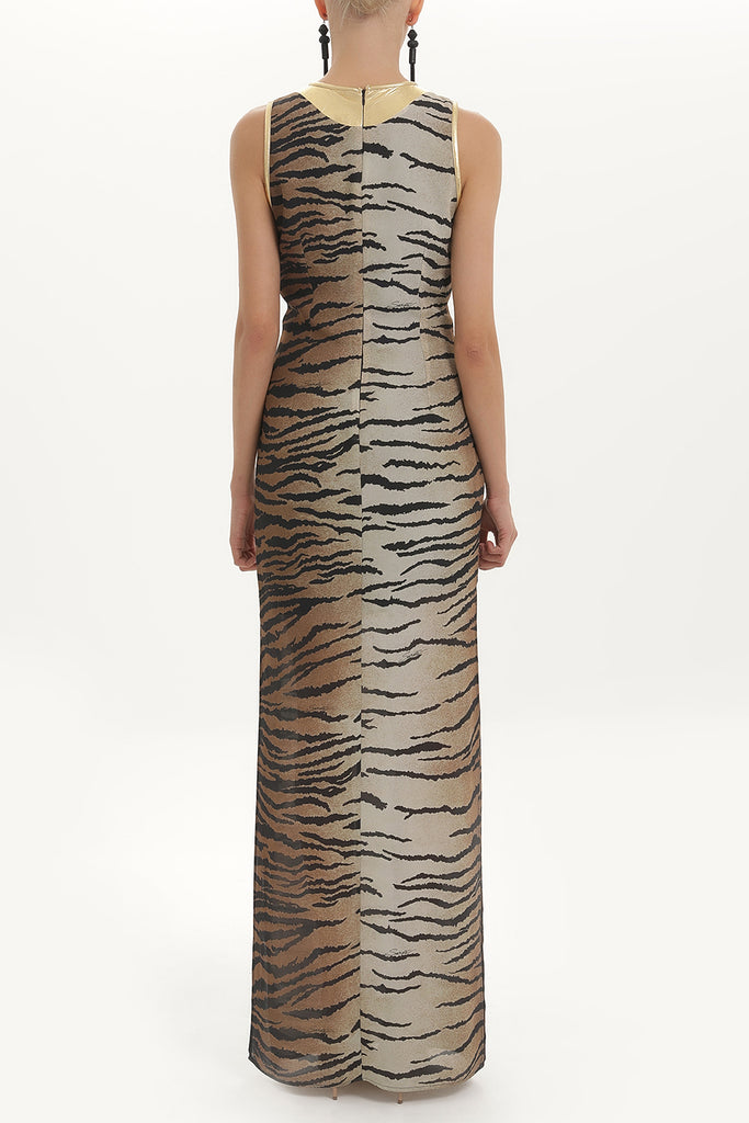 Black Leopardskin strappy  maxi chiffon maxi dress  91364