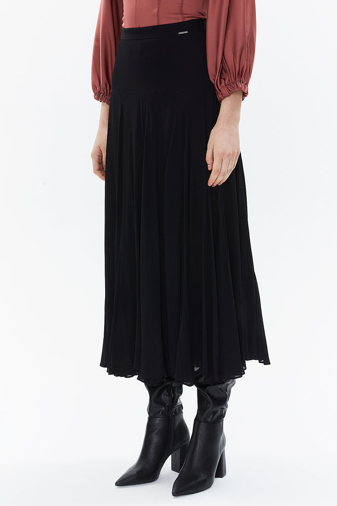 Black High waist godet midi skirt  81113