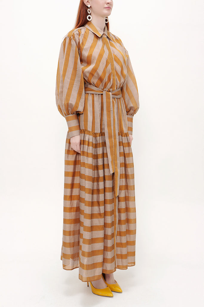 Mustard Gathered maxi dress 92863