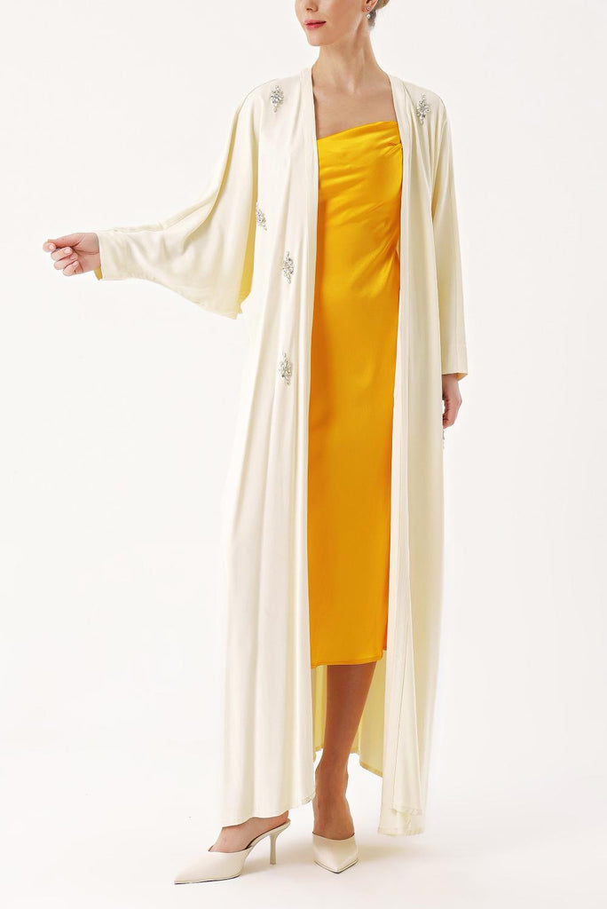 Bej Taş işlemeli uzun kollu kaftan 94467