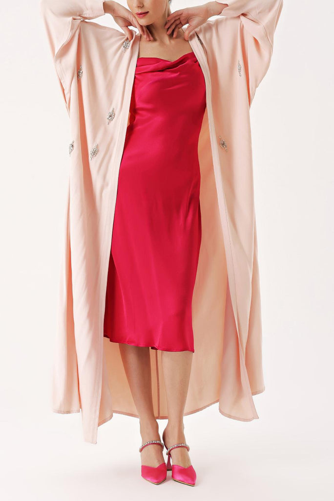 Pembe Taş işlemeli uzun kollu kaftan 94467