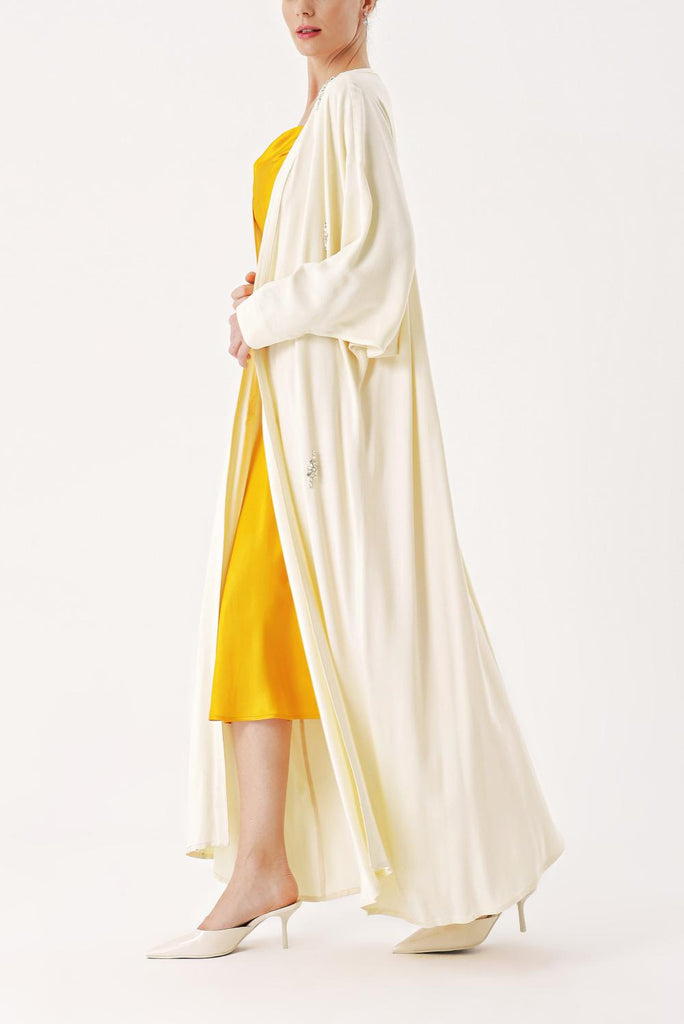 Bej Taş işlemeli uzun kollu kaftan 94467